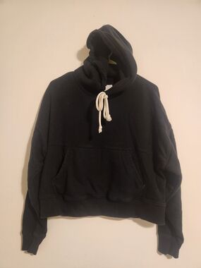 aerie Black Crewneck Hooded Sweater with White Drawstring